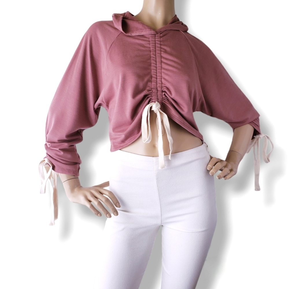 Fashion Nova Mauve Ruched Adjustable Hooded Crop Top